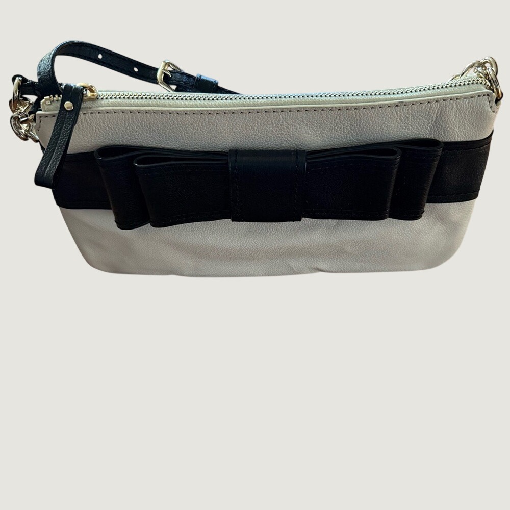 Kate Spade New York Leather Bow Crossbody Bag Purse Polka Dot Lining White Black - Picture 6 of 13